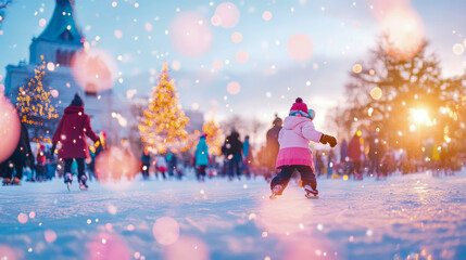 Winter Wonderland: Child Ice Skating at Sunset