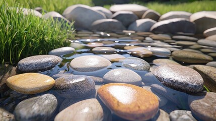 Shallow Stream Water Flowing Over Smooth Rocks