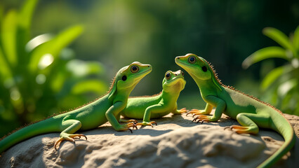 Fototapeta premium Green Basilisk Resting in Nature