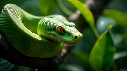 Obraz premium Green Tree Python in Lush Habitat