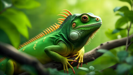 Obraz premium Green Iguana in Tropical Habitat