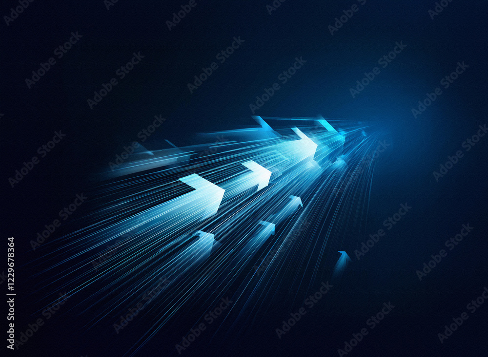 Leinwandbilder abstract image of glowing blue arrows moving rapidly towards a bright light, symbolizing progress an