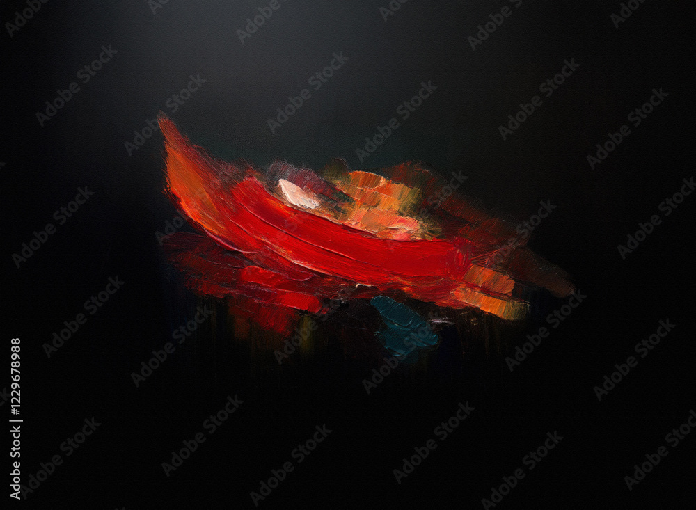 Aufkleber An abstract painting dominated by bold red strokes against a dark background.  The colors blend and swirl, creating a sense of movement and energy.  A hint of orange and teal adds depth.