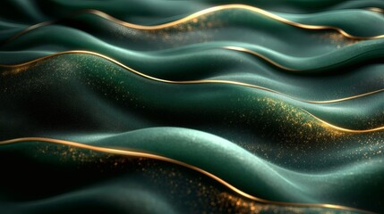 Obraz premium Elegant combination of dark green soft gold flowing waves in an abstract background with grainy texture and noise for a sophisticated design