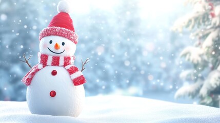 Smiling Snowman in Winter Wonderland