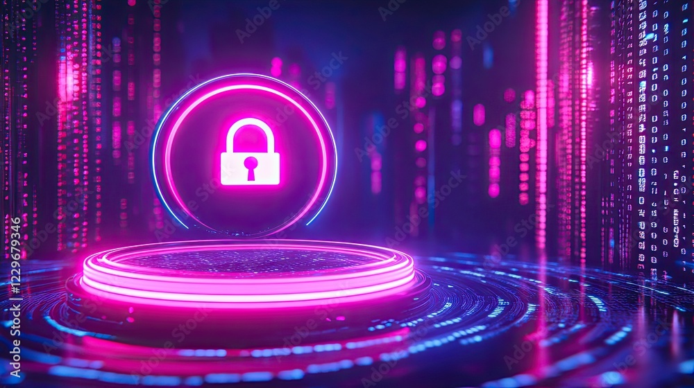 Poster ensuring cybersecurity and data protection, securing internet networks, safeguarding business and fi