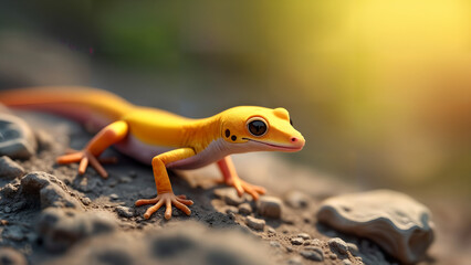 Fototapeta premium Yellow-Headed Gecko in Rocky Habitat