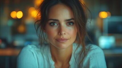 Obraz premium young businesswoman using pc for online banking and analysis in modern office workspace