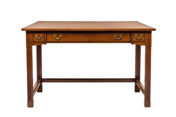 mahogany writing desk with two drawers standing on four straight legs isolated on transparent white background