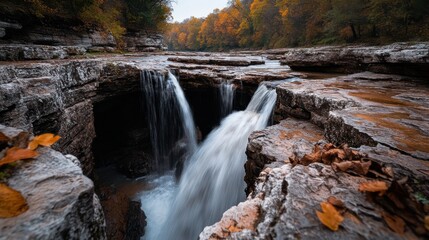 Fototapeta premium A powerful waterfall cascading into a rocky pool below.