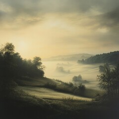 Obraz premium Misty Sunrise Valley Landscape