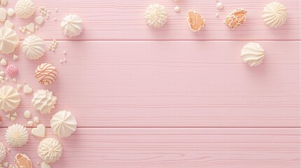 Assortment of white chocolate truffle sweets on pastel pink board, smorgasbord, cuisine, creative, artistic