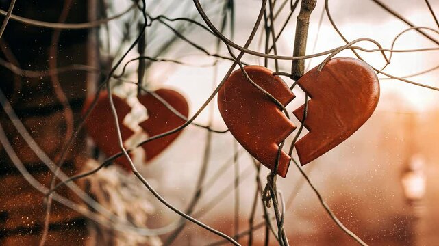 love concept, Broken hearts entwined in nature's embrace.
