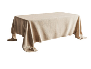Table set with a beige cloth creating a simple and elegant dining setting for various occasions