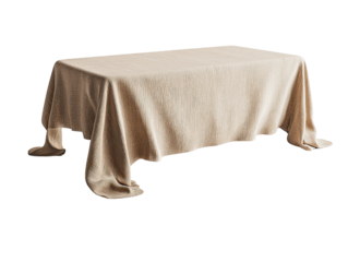 Table set with a beige cloth creating a simple and elegant dining setting for various occasions