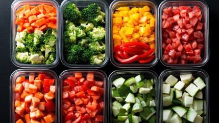 Assorted fresh vegetables in a clear plastic container on a wooden surface ready for meal preparation