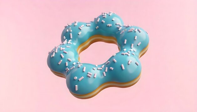 Closeup Blue Donut topping con glaseado Sprinkles dulce aislado flotando sobre fondo azul. Concepto de idea de comida m&iacute;nima representaci&oacute;n 3D.