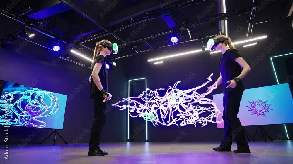 Aufkleber Holographic artists create stunning visual displays in a futuristic environment using advanced VFX technology