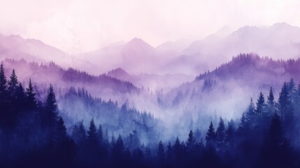 Fototapeta premium Misty Mountain Majesty: A Serene Watercolor Landscape
