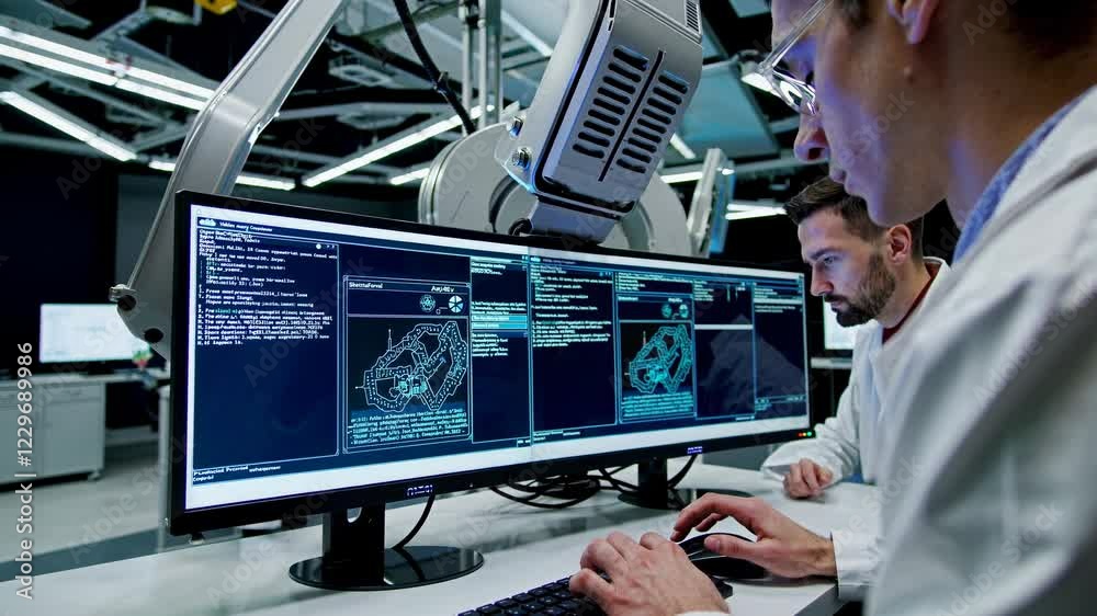 Poster advanced robotics lab explores futuristic technology with vfx enhancements in a high-tech environmen