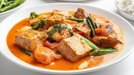 Delicious fresh food served in a white plate, showcasing a variety of vibrant ingredients, garnished beautifully for a healthy, appetizing meal presentation