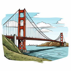 Golden Gate Bridge. Golden Gate Bridge hand-drawn comic illustration. Vector doodle style cartoon illustration