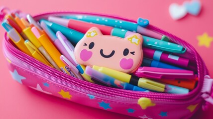 A cute and colorful collection of kawaii stationery items
