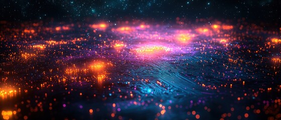Fototapeta premium Vibrant cosmic landscape with glowing particles in space