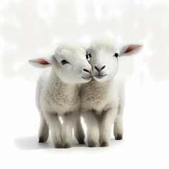 Obraz premium Lamb or juvenile sheep (Ovis gmelini aries), Easter lamb, against white background, Ai generated