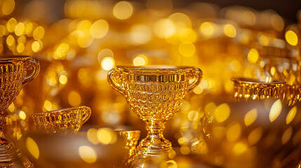 Golden Trophy Awards Winning Success Celebration Luxury Elegant Achievement Prizes Goal Shiny Event 