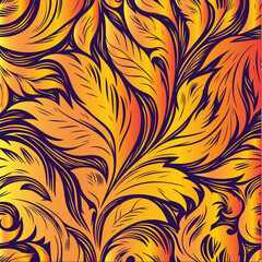 Seamless pattern abstract classic background with golden leaves Gold line elegant wavy texture