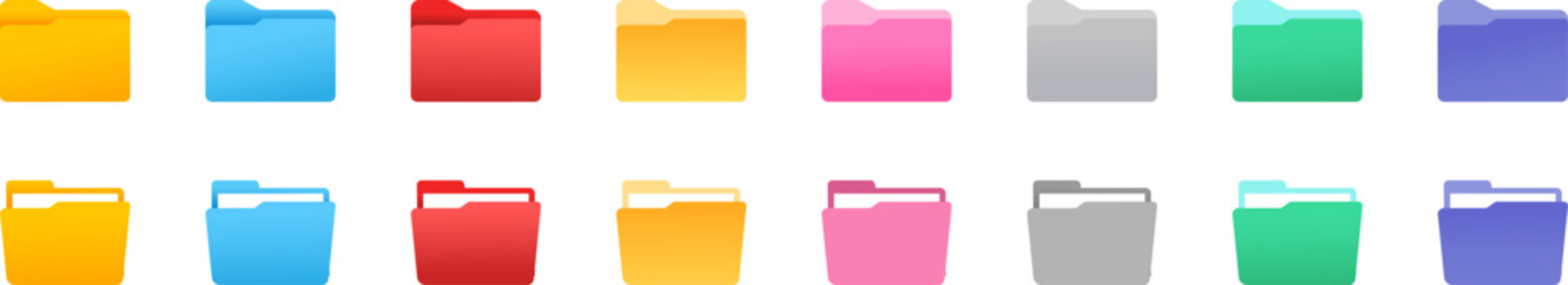 Folder set icons. Flat style. Folder colored set icons. Vector illustration.