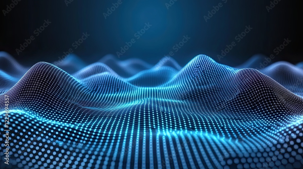 Poster arrangement of lines and points in a three-dimensional space. digital backdrop depicting a data netw