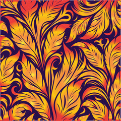 Seamless pattern abstract classic background with golden leaves Gold line elegant wavy texture