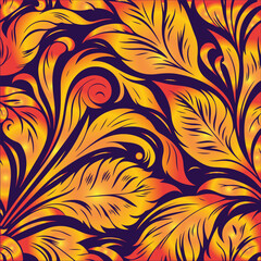 Seamless pattern abstract classic background with golden leaves Gold line elegant wavy texture