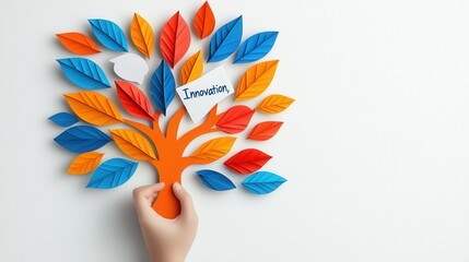 Obraz premium A colorful, artistic tree made of paper leaves with a person