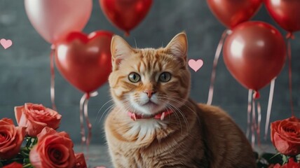 Adorable cat in a romantic setting for Valentine's Day