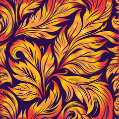 Seamless pattern abstract classic background with golden leaves Gold line elegant wavy texture