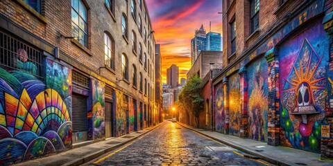 Fototapeta premium Colorful street art laneways near Yarra River at sunset, day, cityscape, day