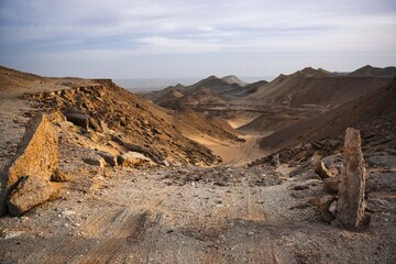 Desert landscape, sand road, pass to Abu Garara, Egypt, Africa