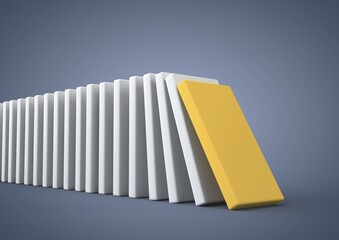 Dominoes falling, symbolic image for domino effect, knock-on effect, chain reaction, 3D illustration