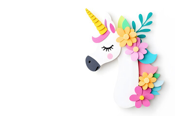 Cute cartoon unicorn with mane and horn illustration isolated on white background
