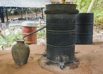 Obraz premium Distillery for the production of Lao Loa, rice wine, Sang Ha, Louangphabang Province, Laos, Asia