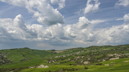 Fototapeta premium Biancane di Leonina, hilly landscape, Crete Senesi, province of Siena, Tuscany, Italy, Europe