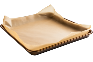 non-stick baking sheet with parchment paper isolated on transparent white background