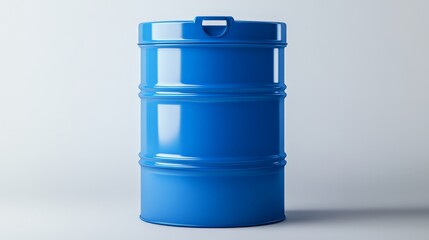 Realistic plastic water barrel with screw-on lid, industrial supply product, crisp white backdrop, even lighting.