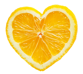 fresh Lemon Slice heart shape isolated on white & transparent a background.