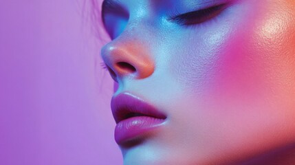 Radiant Beauty: Close-up Portrait of a Woman with Vibrant Makeup