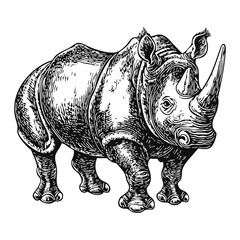 Fototapeta premium Woodcut illustration of a rhinoceros. Vintage grunge vector design element for artworks, poster, cards, web and collages.