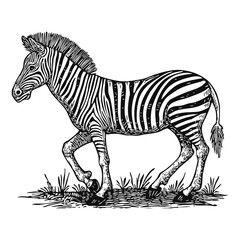 Woodcut illustration of a zebra. Vintage grunge vector design element for artworks, poster, cards, web and collages.